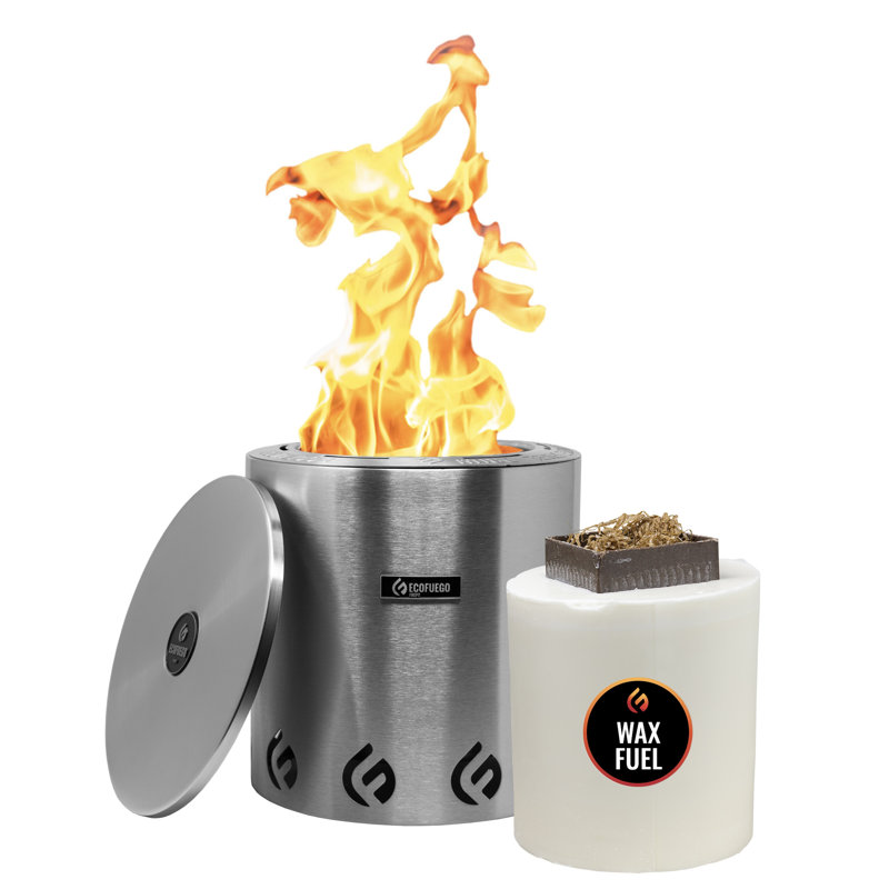 El Campo Portable Wax-Burning Fire Pit, No-Wood Fuel w/ 8hr Wax Refill, Silver