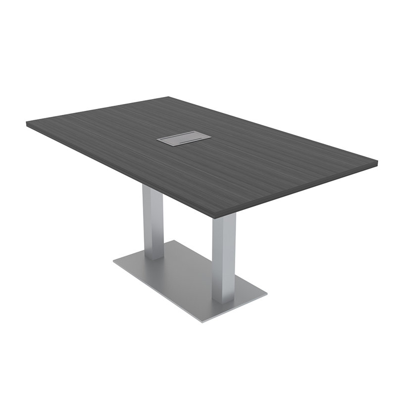 Table de conférence rectangulaire avec base en métal double | Unité électrique, Argent argent, L 144 po x l 48 po