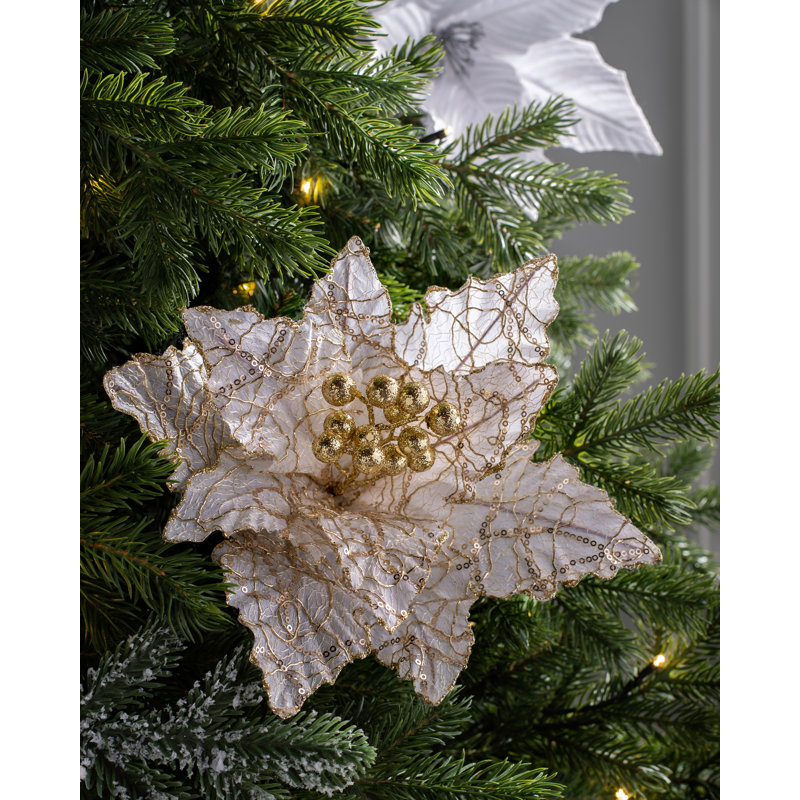 Fabric Poinsettia Arrangement, Gold