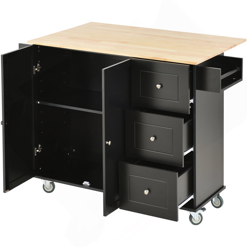 Solid Wood Top Kitchen Island, Black