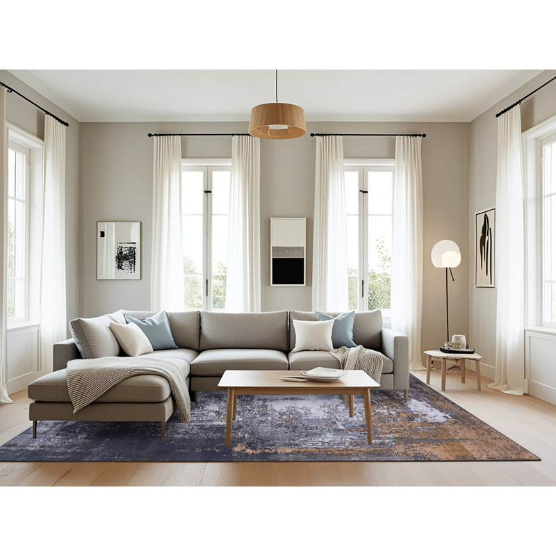 Tapis abstrait gris / brun Brightmont, Rectangle 8 pi x 12 pi