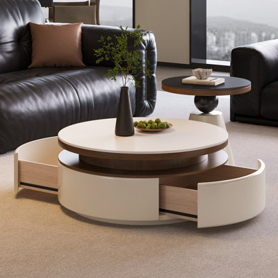 White Stone + Manufactured Wood Round Coffee Table Sets