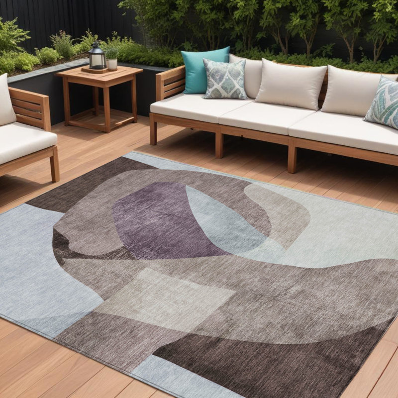 Tapis extérieur lavable abstrait brun et taupe 10 pi x 14 pi