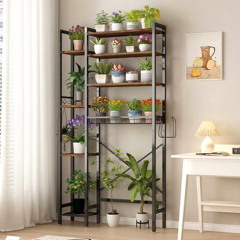 8-Tier Over The Toilet Storage With Side Rack, Over Toilet Storage Rack With Adjustable Shelf & Drain Basket, Freestanding Bathroom Organizer For Balcony, Laundry (Vintage Brown)