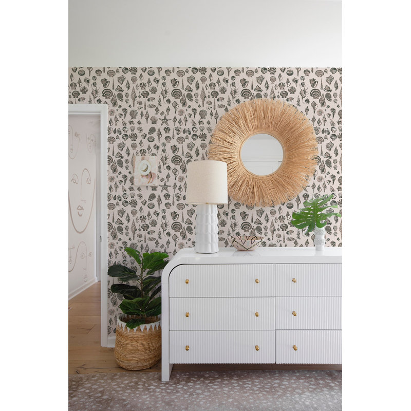 Lowcountry Love Shells Marsh Breeze Wallpaper by Megan Molten, Pink, Faux Grasscloth