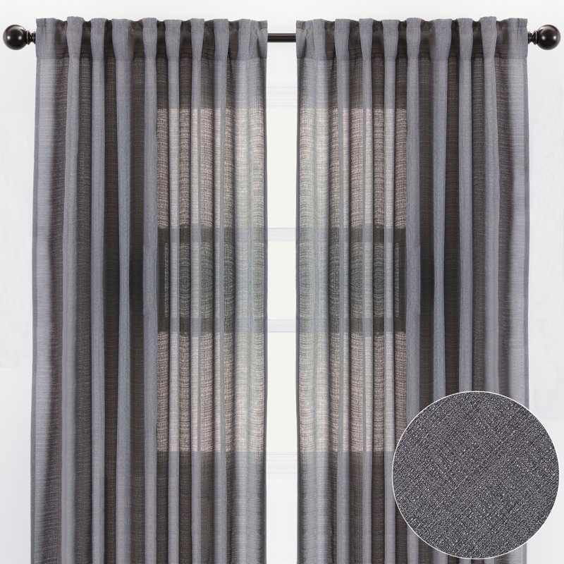 Paire de rideaux semi-transparents avec passe-tringle Moller, Gris foncé, l 52 po x L 84 po