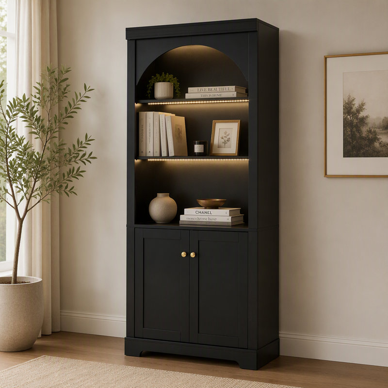 Ensemble bibliothèque haute avec éclairage DEL et armoire de rangement