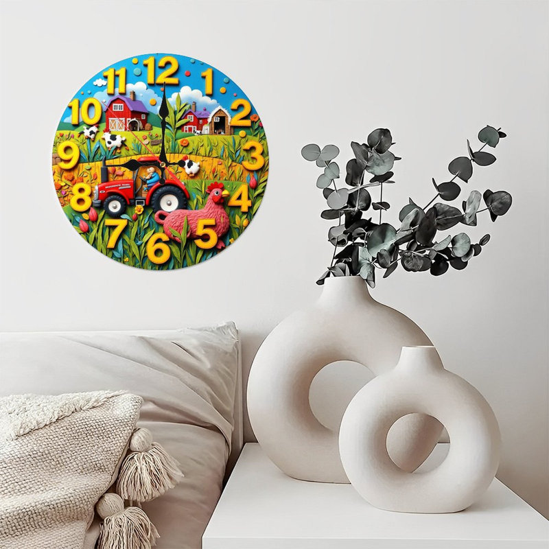 ferme scène horloge numéros tracteur poule
