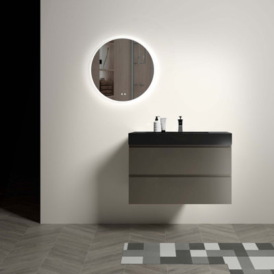 Contemporary Large Storage Wall Mounted Bathroom Vanity With Sink Basin Without Drain And Faucet