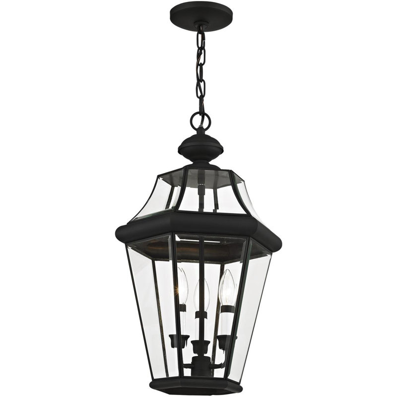Outdoor Chain Lantern Pendant - Clear Beveled Glass Shade, Black
