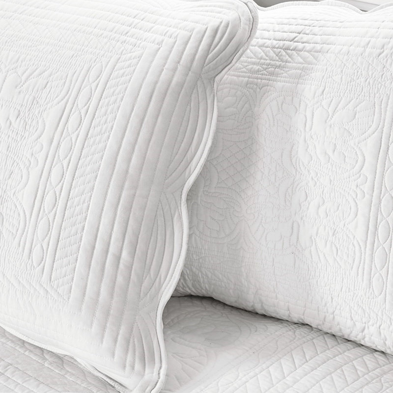 Housse de lit de jour - Ensemble de 6 pièces blanc à bord festonné réversible, pour une soirée de rêve, taille simple, comprend une housse, des taies d'oreiller et un oreiller rembourré en coton confortable et décoratif.