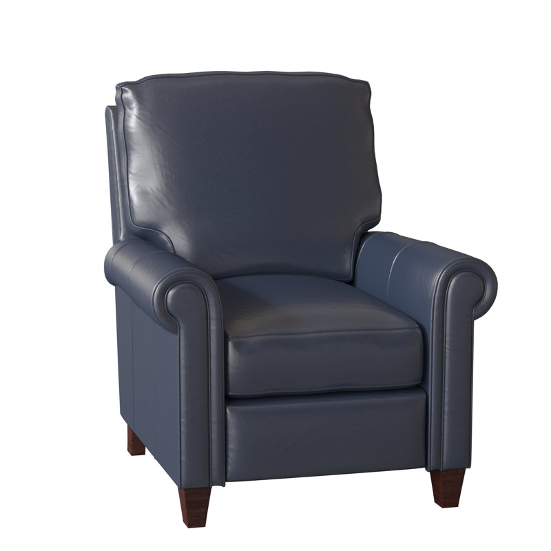 Haskins Recliner, Aline Light Gray Stonewash Genuine Leather, Power, Mahogany
