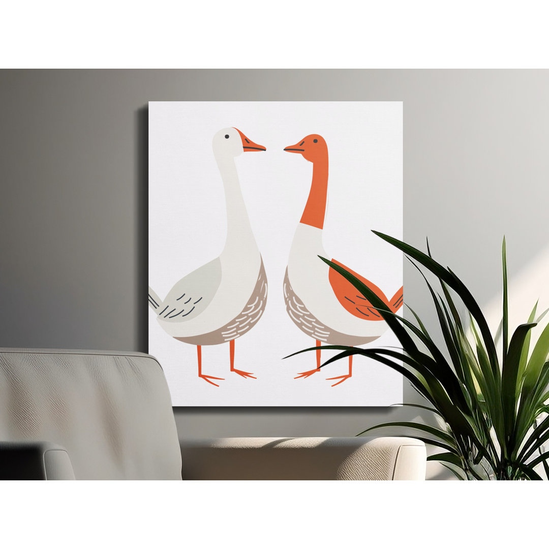 Two Geese Canvas Wall Art, Modern Farm Animal Print, Gallery Wrapped Matte Canvas, Ready to Hang, Archival Quality Home Decor
