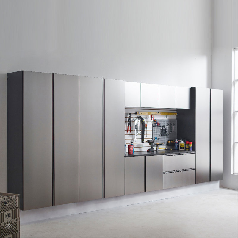 Armoire de garage murale à tiroir en bois gris métallique