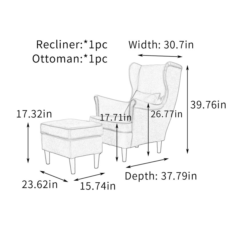 Mohrle Modern Single Living Room Ergonomic Recliner, Black, Beige Gray Cotton Blend/Linen Blend