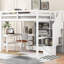 Lit mezzanine double blanc avec bureau en L, tiroirs, armoire et escalier de rangement pratique-1367532570