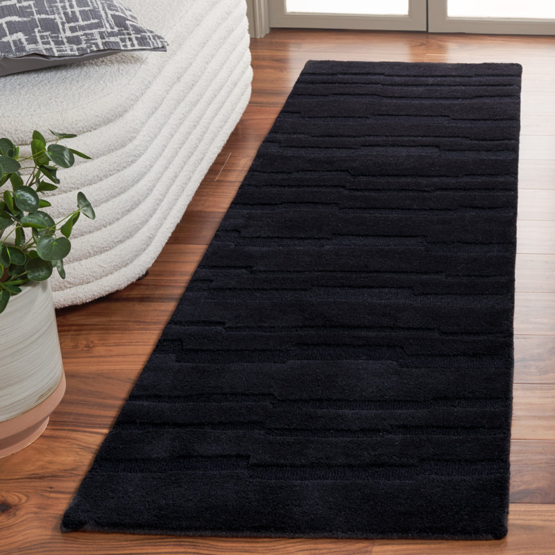 Fairborn Solid Color Hand Tufted Cotton/Wool Area Rug in Black, Runner 2'3" x 8'
