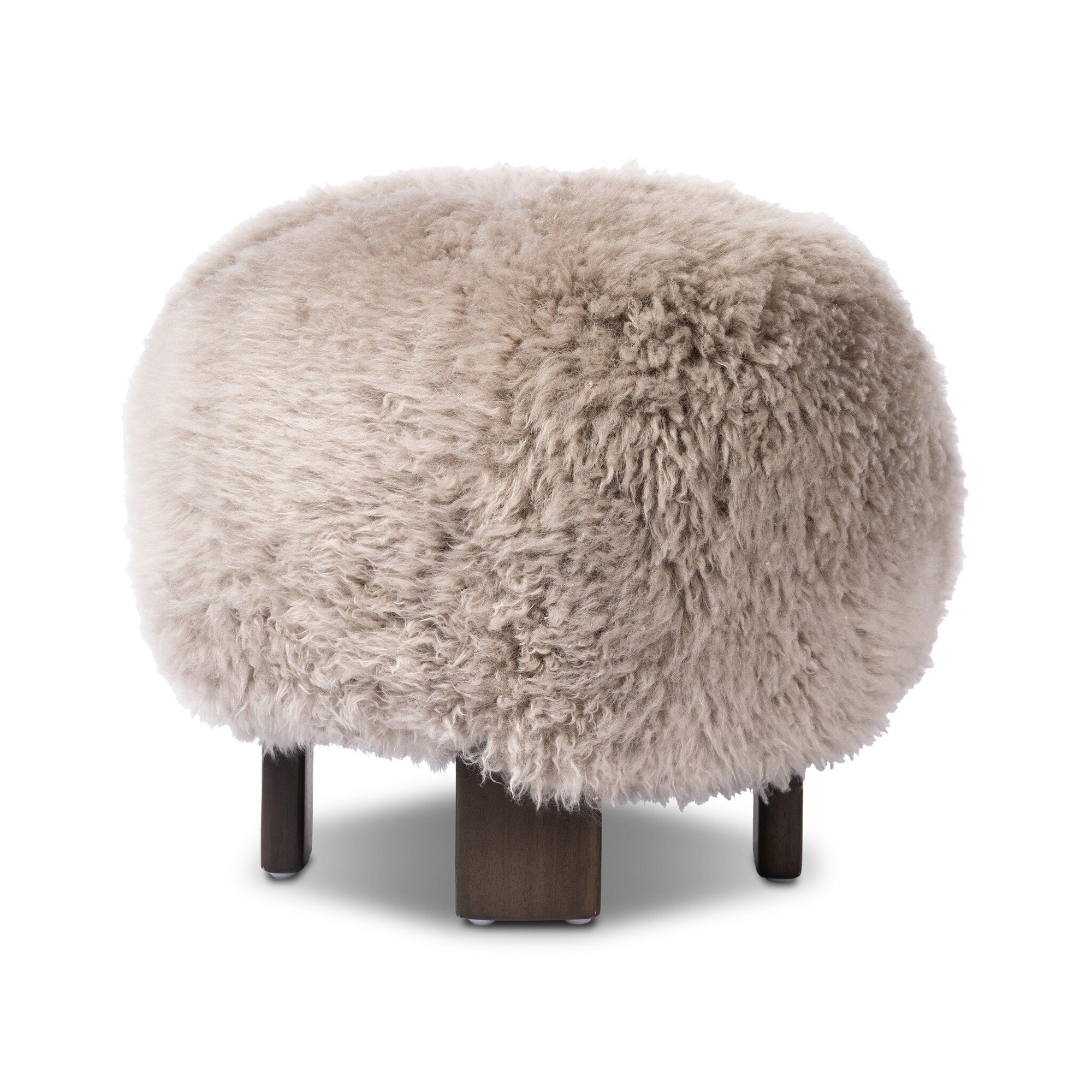 Genna Upholstered Ottoman, Taupe Mongolian Genuine Fur