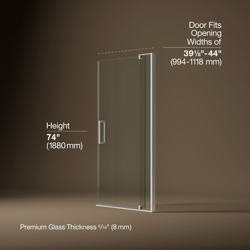 Revel 44'' x 74'' Pivot Shower Door with CleanCoat® Technology, Bright Polished Silver