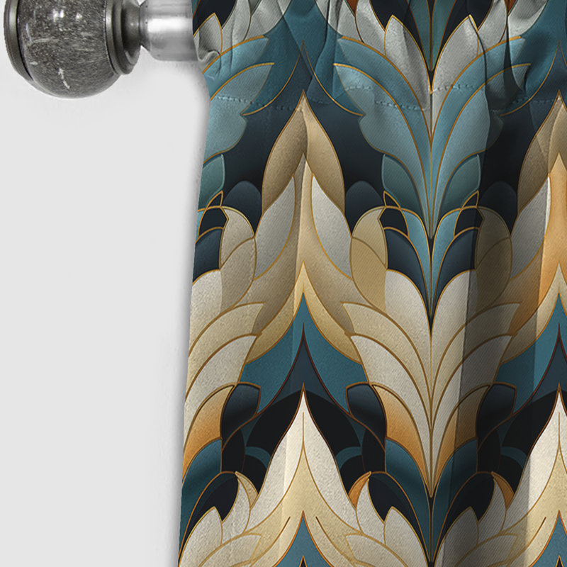 Rideau occultant 1 panneaux beige et bleu avec élégance victorienne, L 52 po x L 84 po