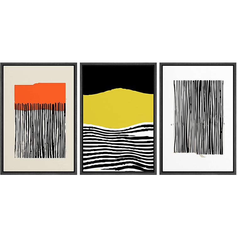 IDEA4WALL Abstract Vibrant Color Blocks IDEA4WALL Framed Wall Art Print Set  Black Line Art With Red & Yellow Color Blocks Abstract Patterns Digital Art  Pop Art Bohemian Colorful Warm For Living Room