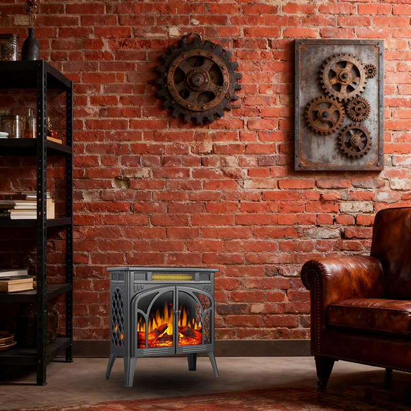 25"Electric Fireplace Heater With Remote,Cathedral Style,Multiple Flame Effects&Log Colors,Adjustable Brightness/Heating,Overheat Safety,