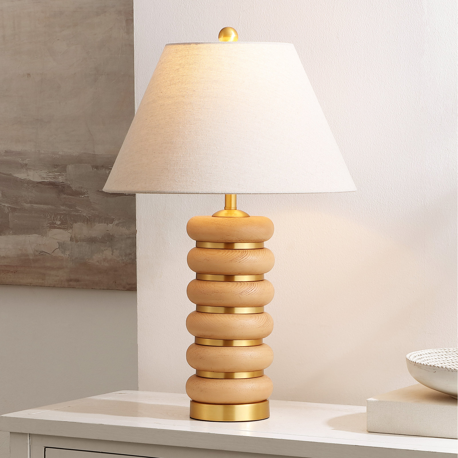Arani 25 Inch Resin Table Lamp, Light Brown/Brass
