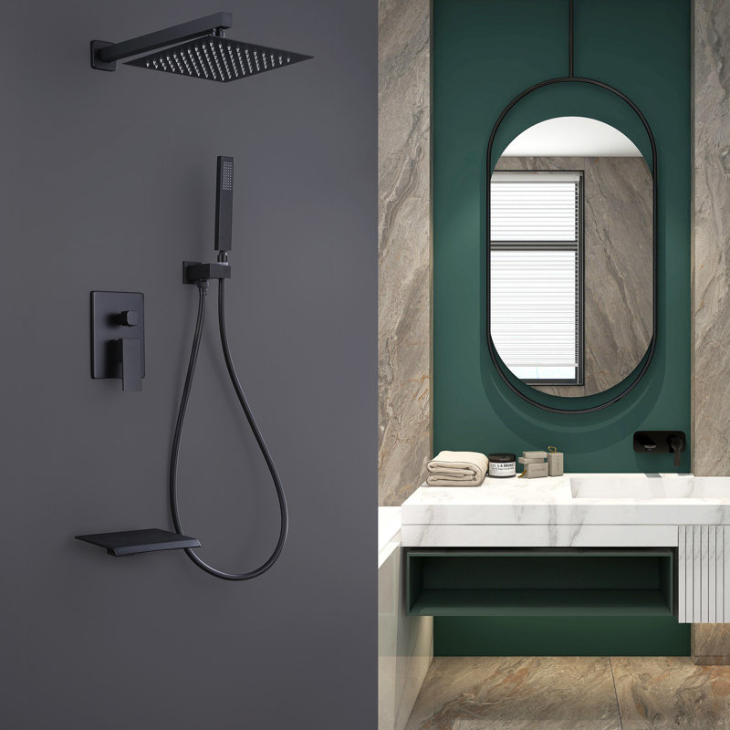Système de douche mural complet avec valve à pression équilibrée, Or brossé