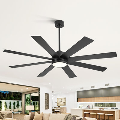 Veliz 65" Large Ceiling Fan with Light Kit and Remote Control, 6 Speeds DC Reversible Motor, 3 Color Lights, Timer, Plywood Blades, 2 Downrods, for Indoor/Covered Outdoor Use