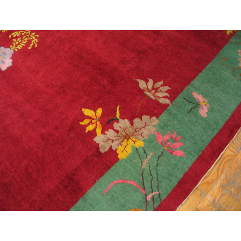 Antique Red Color Field Chinese Art Deco Room Size Area Rug