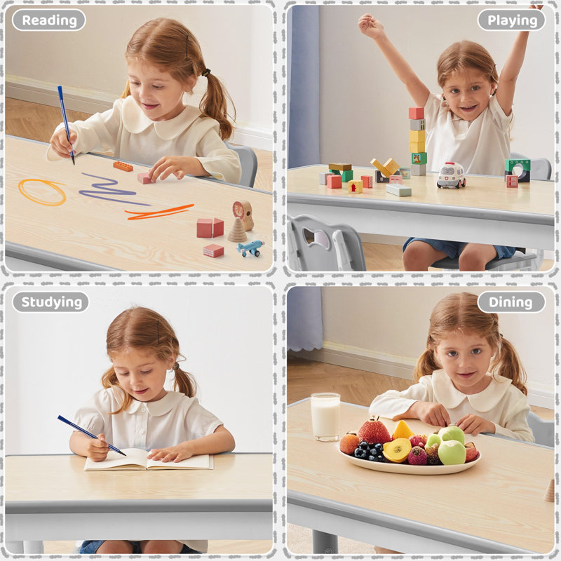 Adjustable Kids Table, Arts and Crafts Child Table with Graffiti Desktop, 7 Level Height Adjustable Children Table for Ages 3-8, Easy to Wipe Toddler Desk for Classrooms/Daycares/Homes,Natural,Grey