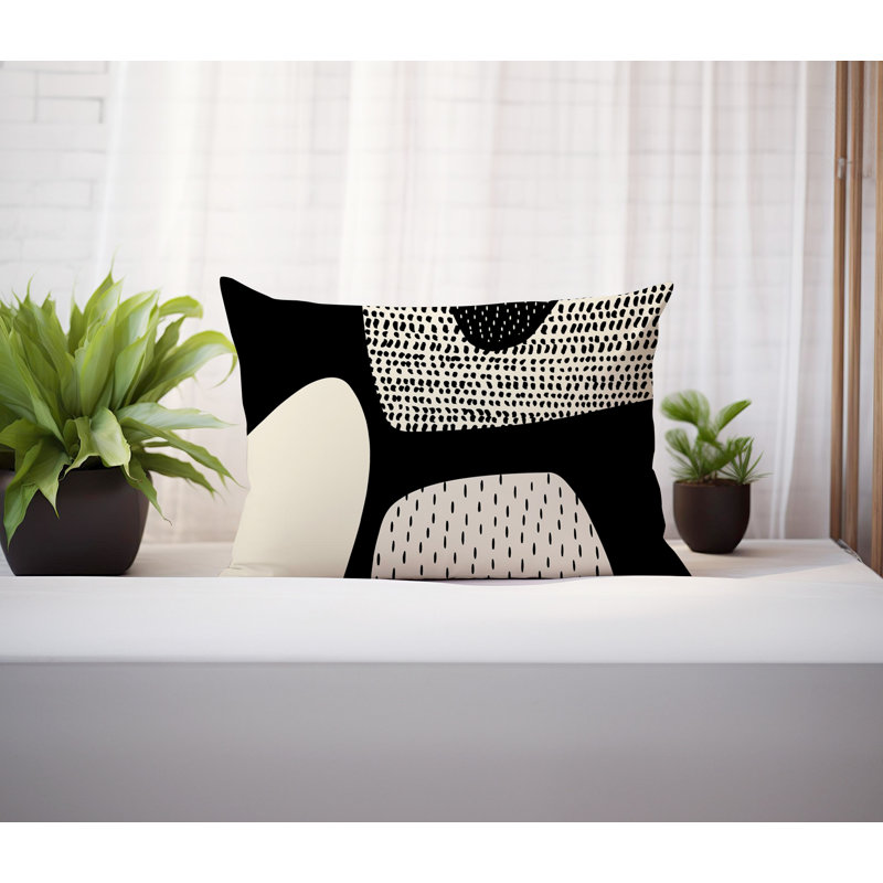Coussin lombaire réversible intérieur / extérieur Vikka, H 14 po x l 20 po, Off-White/Black