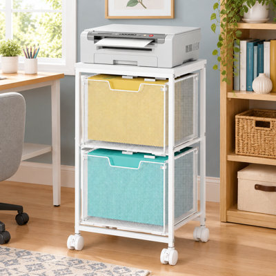 Pour le rangement de bureau à domicile et les fournitures de bricolage: chariot à roulettes blanc sous le bureau avec 2 tiroirs de rangement, organisateur de dossiers suspendus et support d'imprimante