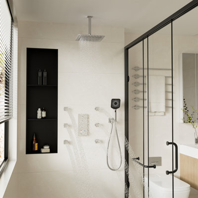 3 Functions 12 Inch Ceiling Mounted Thermostatic Shower System with 6 Body Jets