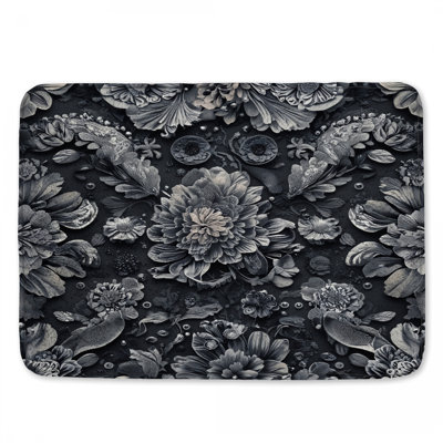 Monochrome Floral Arrangement Bath Mat