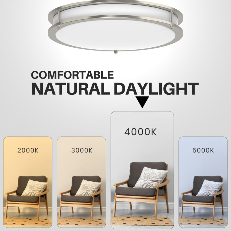 LED Ceiling Light Fixture Flush Mount 4000K Natural Daylight Dimmable Surface Mount Brushed Nickel Ceiling Lamp For Kitchen, Hallway, Bathroom, Bedroom, Closet (14 Inch)