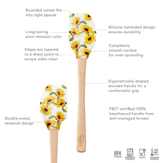 Spatulart Sunflower Field Wood Handled Spatula