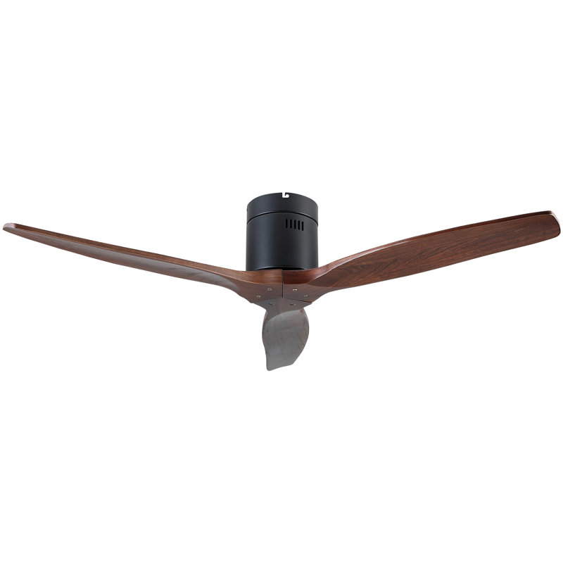52" Farmhouse Rustic Ceiling Fan Without Light - Matte Black With Solid Wood Blade