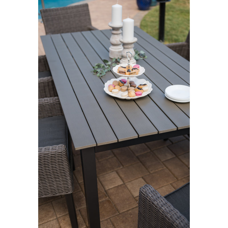 Gray and Maple Gray Aluminum Outdoor Dining Table with Resin Slat Top