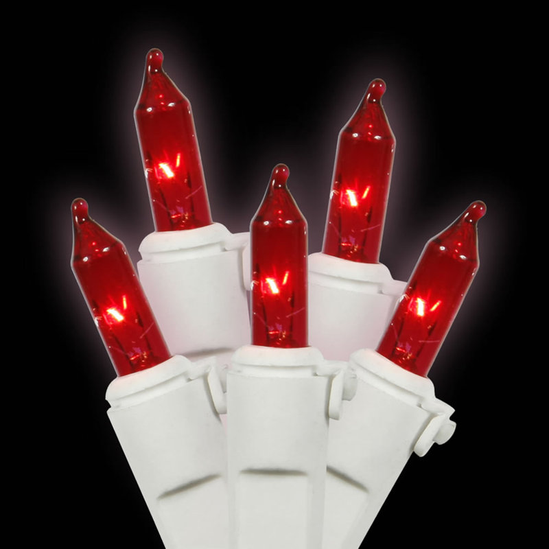 Christmas Mini Light Set 16' White Wire, Red