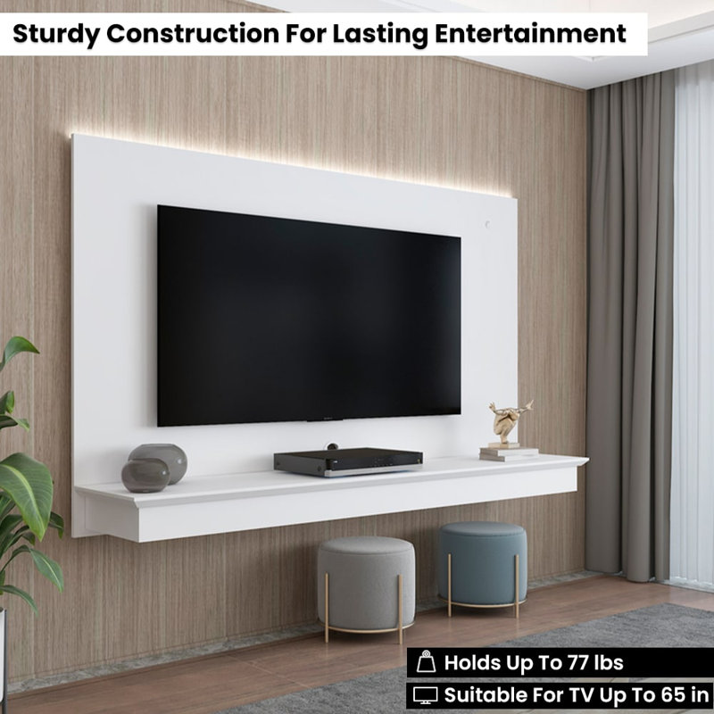 Dymphia Floating Entertainment Center for TVs up to 55 inch, TV Wall Panel with LED Strip and Shelf