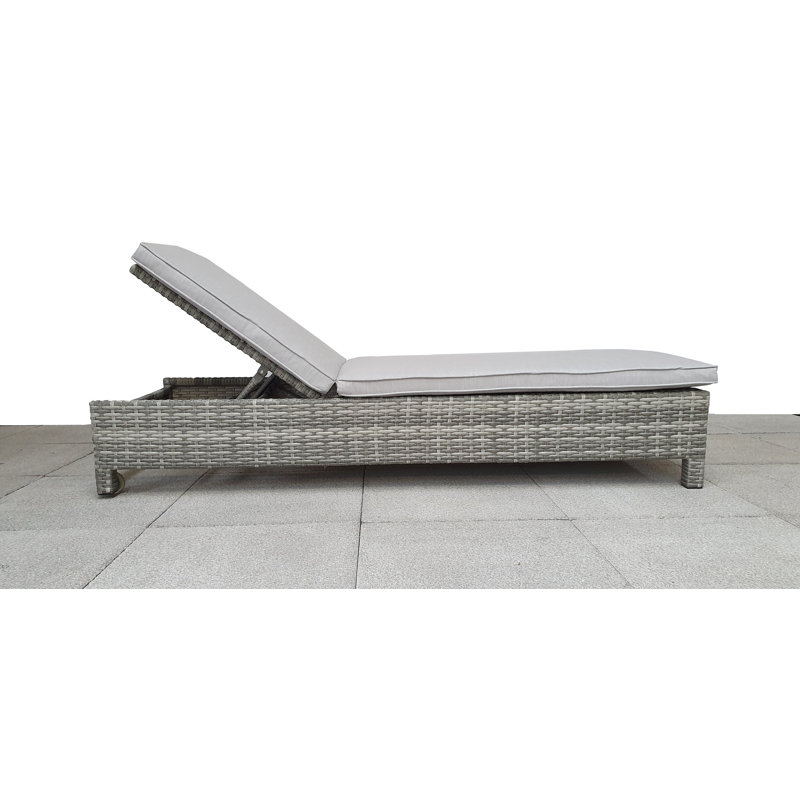 Ashyr 78.7cm Long Reclining Double Chaise with Cushions and Table, Grey