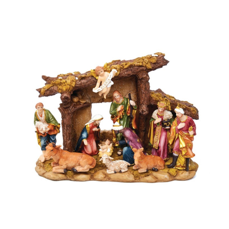 Kurt Adler 11-Piece Resin Nativity Set with Stable