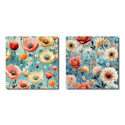 Wallner - Ensemble de 2 collages carrés floraux