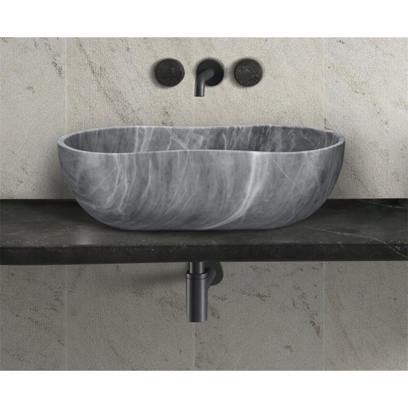 Carrara Gray Natural Marble Bathroom Vessel Sink, Gray