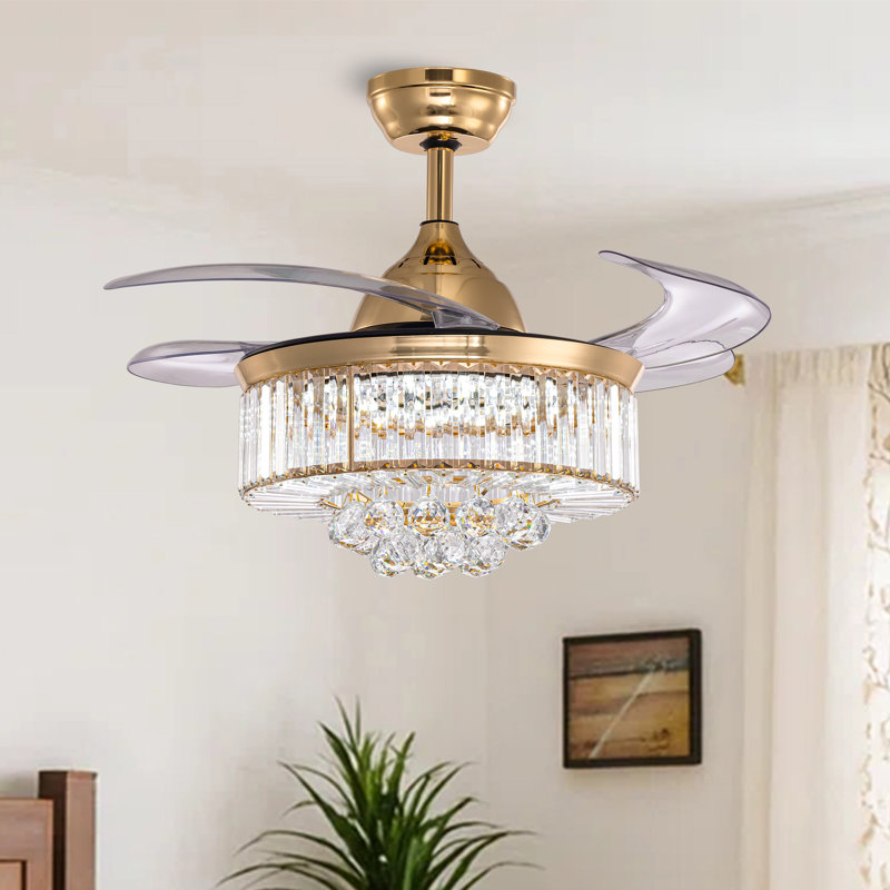 Ventilateur de plafond en cristal Houstyn, 42", Doré