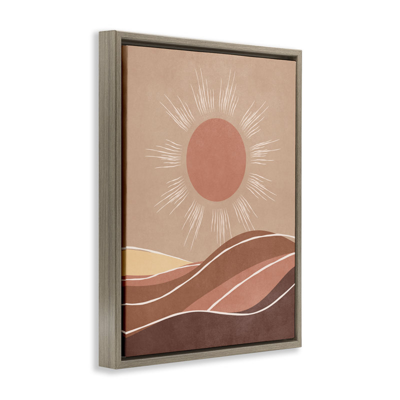 «Boho Sun over Desert Gray», art mural encadré par Nataly White, Cadre flottant orme Montalcino, H 21 po x l 17 po