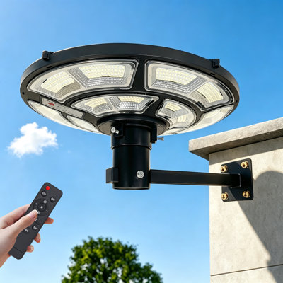 Réverbère solaire extérieur de 16,5 po avec support mural 90 degrés Locontifni, 692 DEL, étanche, capteur de mouvement, avec télécommande et recharge de courant continu, ensemble complet pour cour, sentier