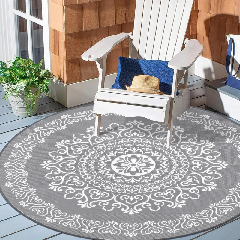 Outdoor Rug, Round 8', Gray