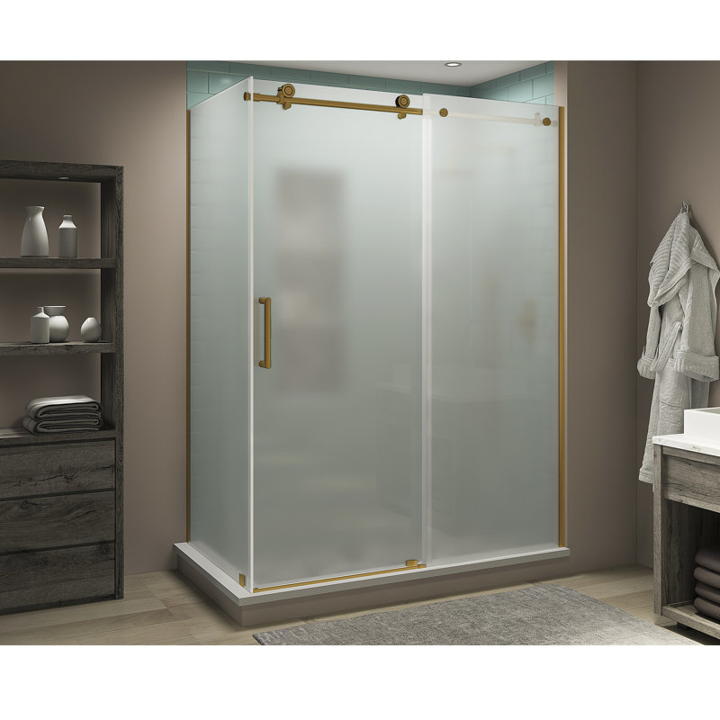 Coraline XL 68" - 72" W x 36" D x 80" H Frameless Rectangle Sliding Shower Enclosure, Frosted Glass, Brushed Gold